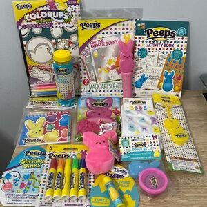 Peeps Rainbow Tie Dye Large 14 Pc Easter Bunny Plush Basket NWT